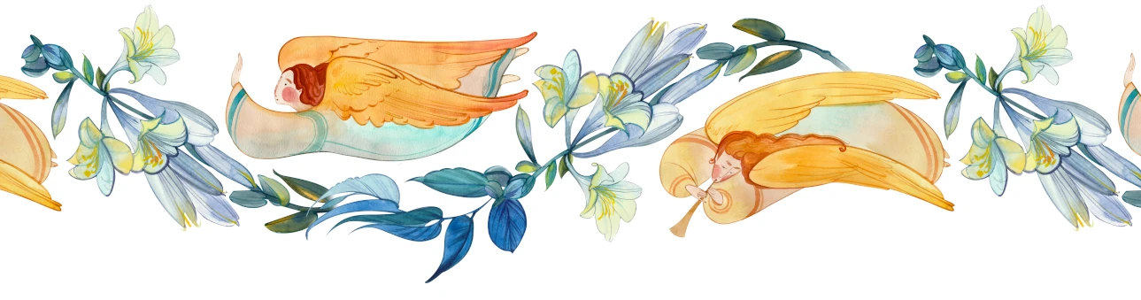 Håndtegnet akvarelillustration af engle og blomster