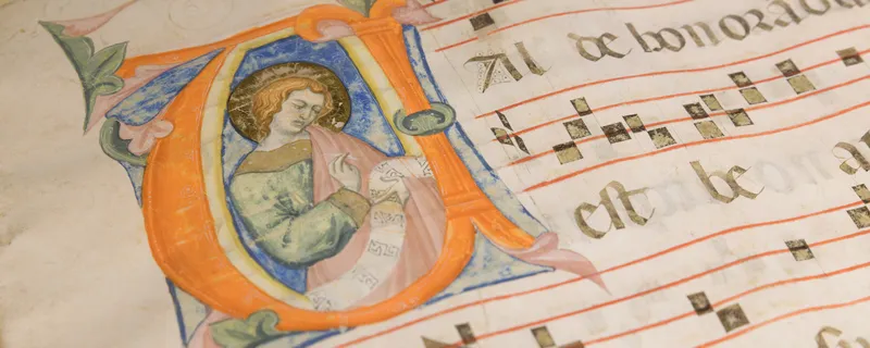 Illuminated antiphonary by Lippo Vanni, Siena (ca. 1340), tempera and gold on parchment. Collegiata Church of Santa Maria Assunta, San Gimignano, Italy.