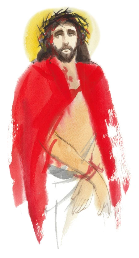 Håndtegnet akvarelillustration af Jesus med tornekrone.